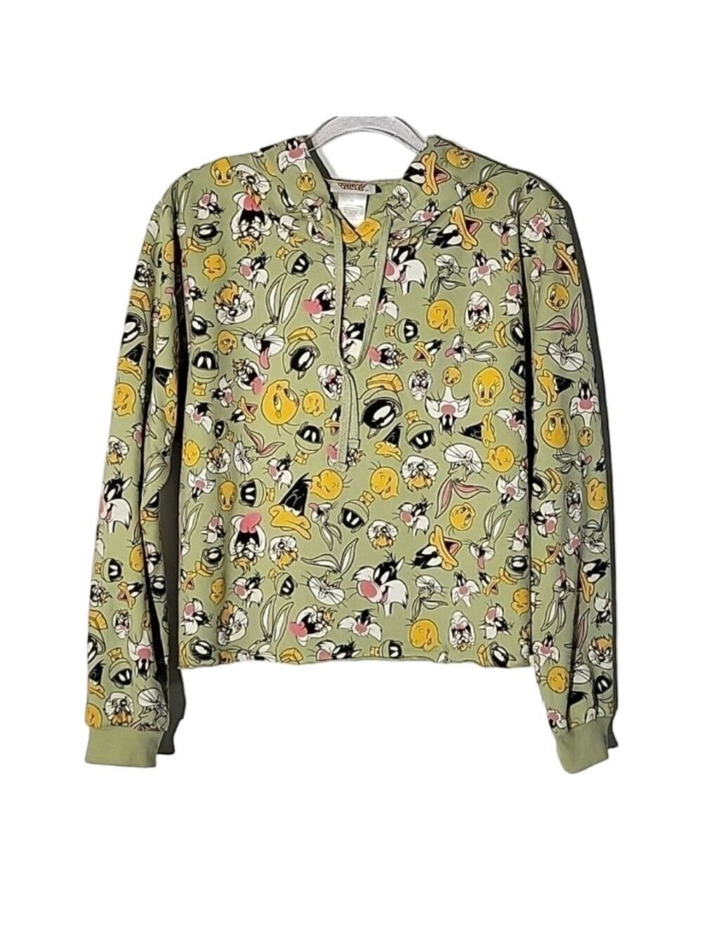 Youth Girl's Looney Tunes Cropped Hoodie, Sea Green, Size XXL